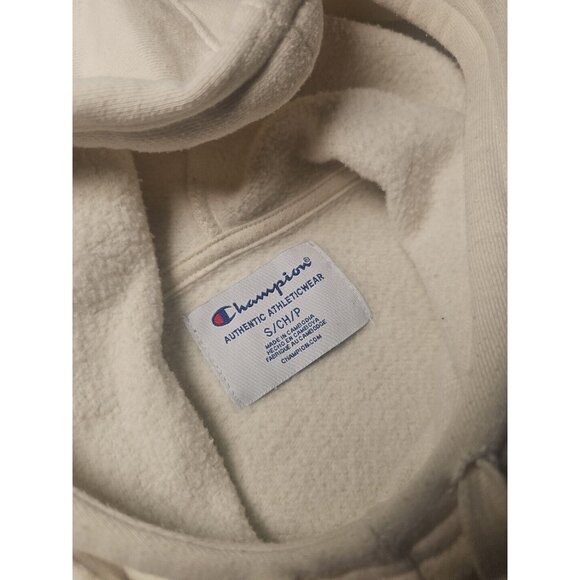 Champion Hoodie Size S White Blue Logo Kangaroo Pouch Long Sleeve Sweatshirt - Picture 8 of 8
